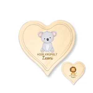Personalisierte Frühstücksbrett Herz für Kinder und Babys – Einzigartige Geschenkideen mit Koala, Liebe zum Detail!