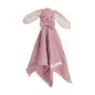 Mobile Preview: Ein personalisierbares Schmusetuch für Babys, bestehend aus einer kuschelweichen rosa Musselin-Decke mit einem niedlichen Diinglisar-Häschen. Es bietet Komfort und Geborgenheit und ist aus 100% Öko-Tex-Baumwolle gefertigt.