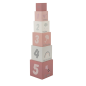 Preview: Holz Stapelwürfel mit Zahlen rosa Label-Label personalisiert mit Geburtsdaten und Namen