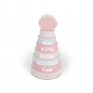 Preview: Jollein - Ring-Stapelturm - Spielzeug Stapelturm aus Holz Rosa - Personalisiert mit Namen Geburtsdaten - Babygeschenk zur Geburt Mädchen - 120-001-66025