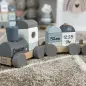 Preview: Holz Zug Lokomotive Eisenbahn mit Steckformen blau Label Label bedruckt