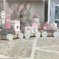 Preview: Holzzug Holzeisenbahn rosa Personalisiert mit Geburtsdaten Namen - Geschenk zur Geburt Mädchen bedruckt Geschenk zur Geburt