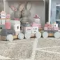 Preview: Holzzug Holzeisenbahn rosa Personalisiert mit Geburtsdaten Namen - Geschenk zur Geburt Mädchen bedruckt Geschenk zur Geburt