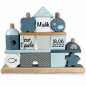 Preview: Baby Steckspiel Haus blau Label-Label Personalisierbar Geschenk zur Taufe personalisiert bedruckt