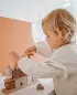 Mobile Preview: Kinder Holz Stapel- und Steckspiel Haus nougat Label-Label Personalisierbar mit Geburtsdaten und Namen LLWT-34376 Babygeschenk zur Geburt