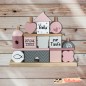 Preview: Geschenk zur Taufe Steckspiel Haus rosa Label-Label Personalisierbar mit Taufdatum und Namen bedruckt