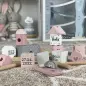 Preview: Label-Label Steckspiel Haus rosa personalisiert mit Geburtsdateb Kinderspielzeug bedruckt Daten
