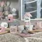 Preview: Label-Label Steckspiel Haus rosa personalisiert mit Geburtsdateb Kinderspielzeug bedruckt Daten