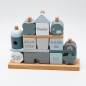 Mobile Preview: Holz Stapel- und Steckspiel Haus blau Label-Label Personalisierbar Geburtsdaten Namen LLWT-25095
