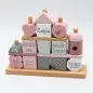 Mobile Preview: Holz Stapel- und Steckspiel Haus rosa Label-Label Personalisierbar Geburtsdaten Namen LLWT-25088