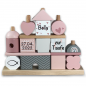 Mobile Preview: Taufgeschenk Steckspiel Haus rosa Label-Label Personalisierbar mit Taufdatum und Namen bedruckt Mädchen