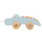 Mobile Preview: Tryco Holz Nachziehtier Krokodil blau Nachziehspielzeug personalisiert mit Lasergravur Geburtsdaten