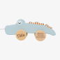 Mobile Preview: Tryco Holz Nachziehtier Krokodil blau Nachziehspielzeug personalisiert mit Lasergravur Taufgeschenk inkl. Alles Gute zur Taufe und Taufdatum