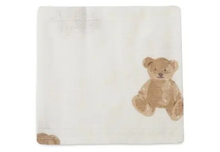 Jollein Mundtuch Spucktuch 3er Set Teddybär weiß braun 31x31 cm Baumwolle