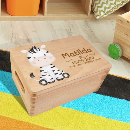 Personalisierte Erinnerungsbox zur Geburt | Zebra bedruckt | 30 x 20 x14 cm