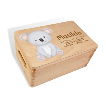 Personalisierte Erinnerungsbox zur Geburt | Koala bedruckt | 30 x 20 x14 cm