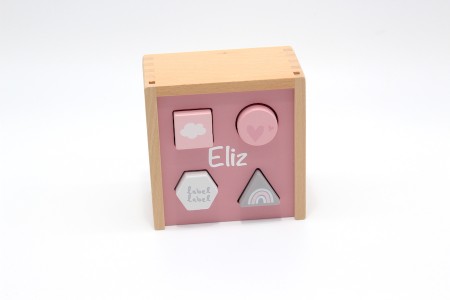 Label-Label Formen Steckspiel Box Kinder Sortierbox Holz Rosa Personalisiert Namen LLWT-25040
