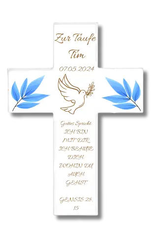 Personalisiertes Wandkreuz zur Taufe | Geschenk zur Taufe für Kinder | Kreuz mit Taube