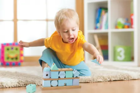 Babygeschenk Stapel- und Steckspiel Haus blau Liebelini Personalisierbar mit Geburtsdaten und Namen Liebe-2001 bedruckt