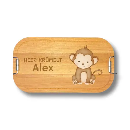 Personalisierte Brotbox für Kinder | Mit Name und Affe