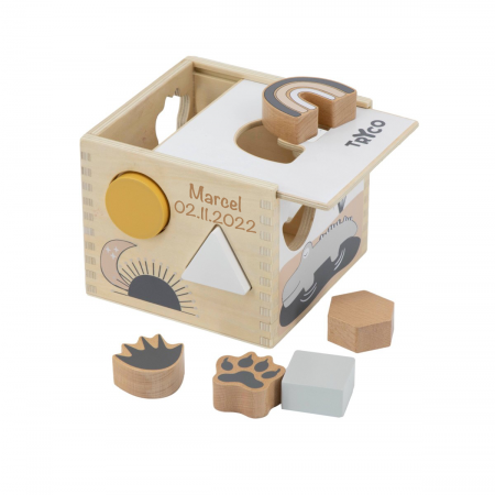 Label Label - Formen-Steckspiel Box - Kinder Sortierbox aus Holz Blau - Personalisierbar mit Lasergravur Name Geburtstag LLWT-25057