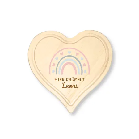Personalisierte Frühstücksbrett Herz für Kinder und Babys – Einzigartige Geschenkideen mit Liebe zum Detail! Regenbogen Motiv