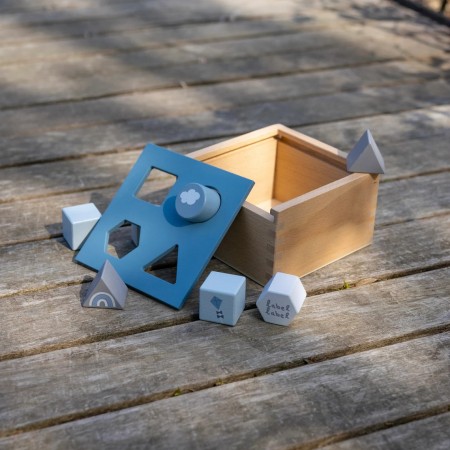 Label Label - Formen-Steckspiel Box - Kinder Sortierbox aus Holz Blau - Personalisierbar Namen LLWT-25057