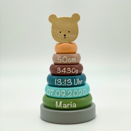 JaBaDaBaDo W7195 Holz Ring-Stapelturm Teddy personalisiert Geburt Baby