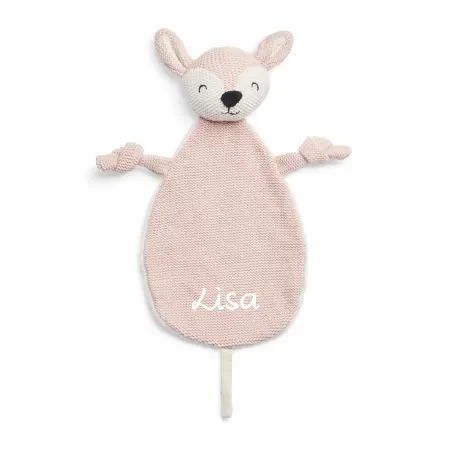Entdecken Sie das wunderschöne Baby Schmusetuch Schnullertuch Reh in Rosa von Jollein, das mit dem Namen des Babys bestickt werden kann, um ihm eine persönliche Note zu verleihen.