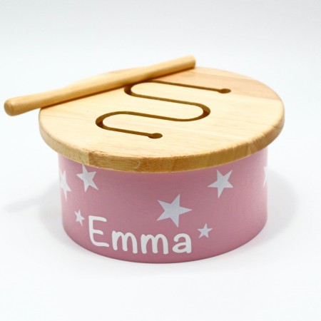 Kids Concept 1000152 - Kinder Musikinstrument Mini Trommel aus Holz in Rosa Pink personalisiert mit Namen
