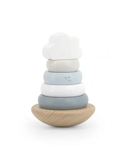 Label Label - Stapelturm - Stapelturm aus Holz Blau - Personalisiertes Taufgeschenk - Geschenk zur Taufe für Baby und Kind