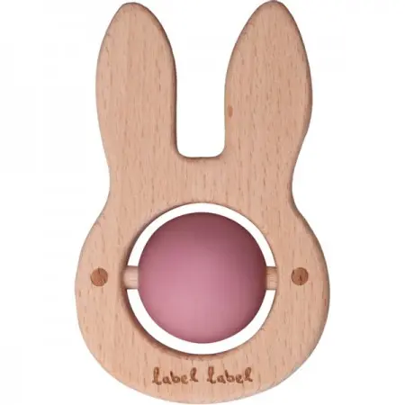 Zahnungshilfe Beissring Hase in rosa Silikon & Holz | Label-Label