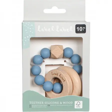 Zahnungshilfe Beissring Perlen in blau Silikon & Holz | Label-Label