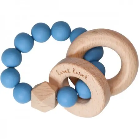 Zahnungshilfe Beissring Perlen in blau Silikon & Holz | Label-Label