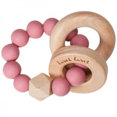 Zahnungshilfe Beissring Perlen in rosa Silikon & Holz | Label-Label