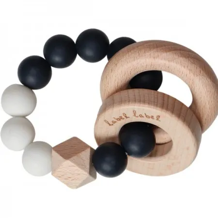 Zahnungshilfe Beissring Perlen in schwarz & weiß Silikon & Holz | Label-Label