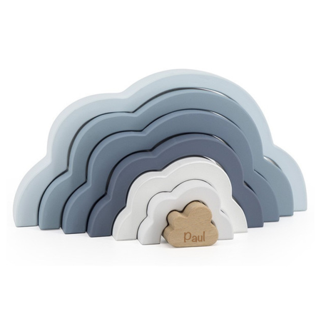 Label Label - Regenbogen Puzzle Wolke in Blau - Personalisiert mit Name