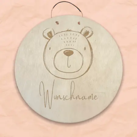 20 cm Personalisiertes Namensschild mit Tiermotiv "Bär" aus Holz mit Name