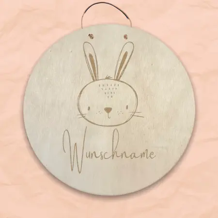 30 cm Personalisiertes Namensschild mit Tiermotiv "Hase" aus Holz mit Name