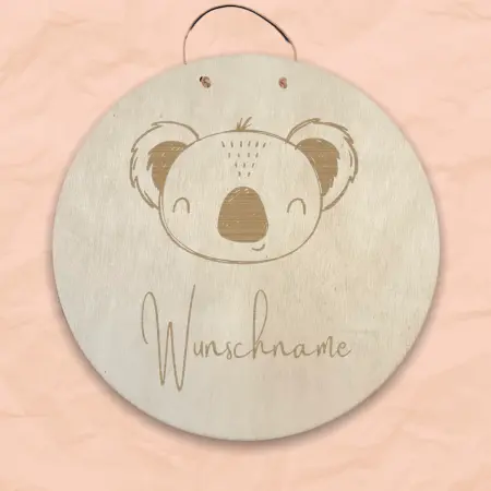 Personalisiertes Namensschild mit Tiermotiv "Koala" aus Holz mit Name