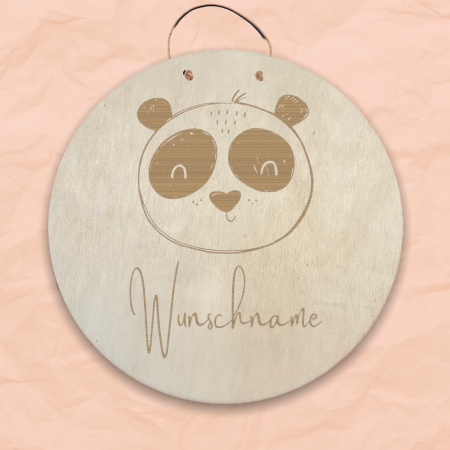 Personalisiertes Namensschild mit Tiermotiv "Panda" aus Holz mit Name