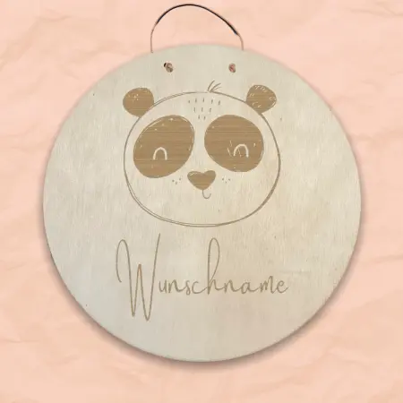 20 cm Personalisiertes Namensschild mit Tiermotiv "Panda" aus Holz mit Name