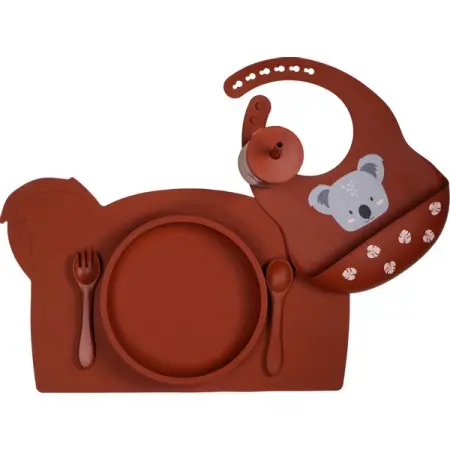 Kinder und Baby Silikon Teller - Geschirr | Koala Rot | Tryco