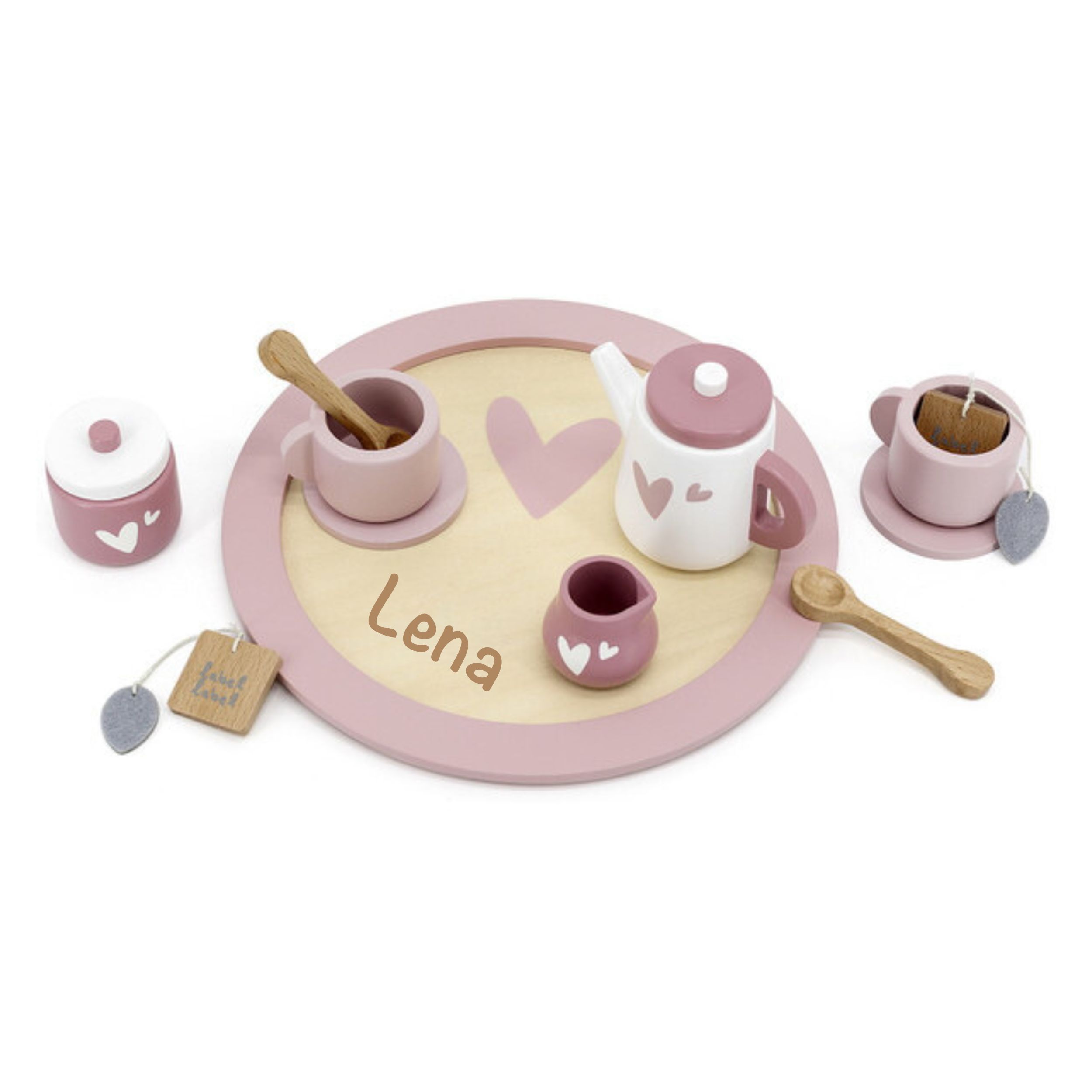 Kinder Holz Tee-Set rosa personalisiert Name ✔️ Label-Label