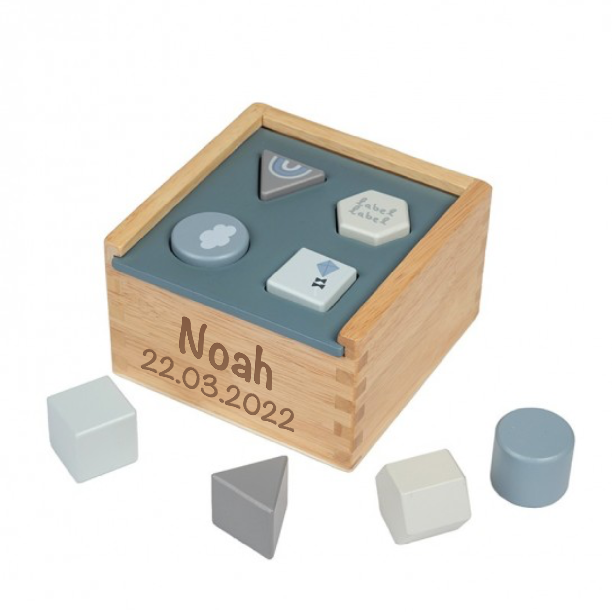 Holz Formen-Steckspiel Box blau - Lasergravur ✔️ Label-Label