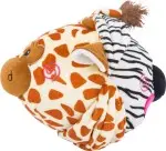 Ein Safari-inspirierter Plüschball mit einem Zebra und einer Giraffe. Ein ideales Babyspielzeug zum Fühlen, Greifen und Spielen.