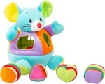 Ein buntes Plüschspielzeug in Form einer Maus, ideal zum Entdecken und Spielen für Babys.