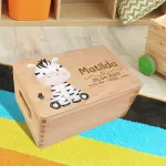 XXL Personalisierte Erinnerungsbox zur Geburt | Zebra bedruckt | 40x30x22 cm