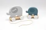 Holz Nachziehtier Elefant grau / blau JaBaDaBaDo C2515 Nachziehspielzeug personalisiert