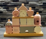 Holz Stapel- und Steckspiel Haus rosa Label-Label Baby Personalisiert Geburtsdaten Namen
